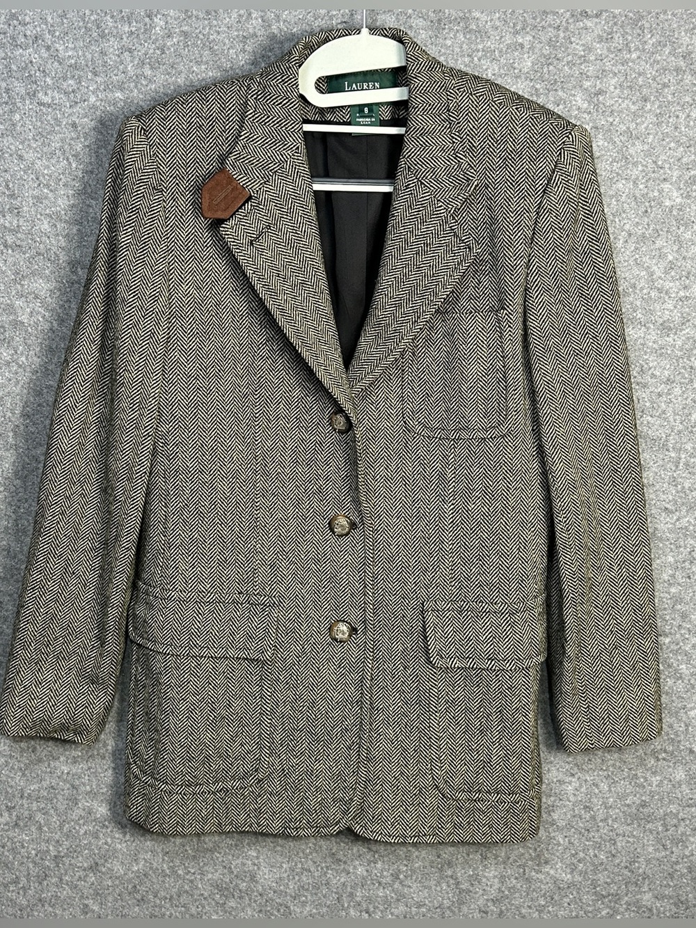 Ralph Lauren 8 Vintage Herringbone Riding Jacket Suede Accents Horse Head Button